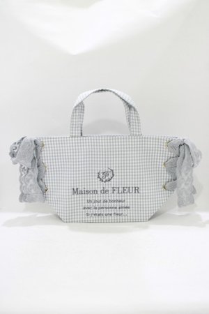 画像: Maison de FLEUR / ギンガムチェックレースサイドリボントート  グレー H-25-10-08-064-LO-BG-NS-ZH
