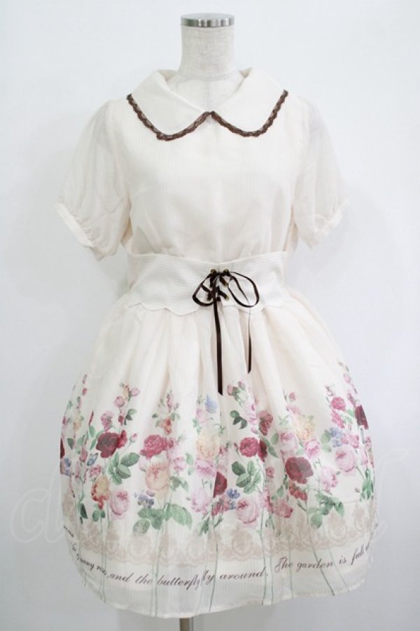 画像1: axes femme POETIQUE / 油絵風パネル花柄ワンピース M アワピンク H-25-10-08-017-AX-OP-NS-ZH (1)