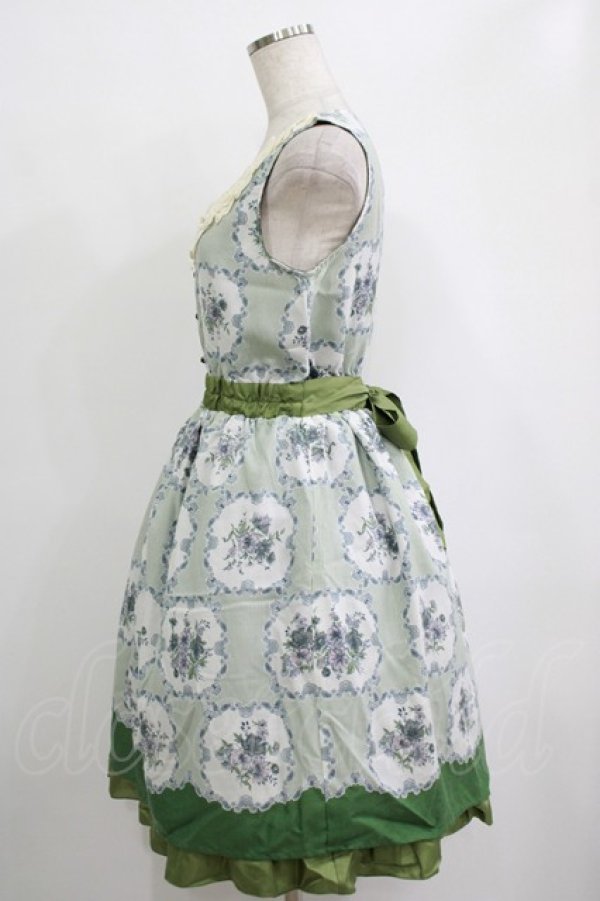 画像2: axes femme / 花×ストライプ柄ノースリワンピース M グリーン H-25-10-08-018-AX-OP-NS-ZH (2)