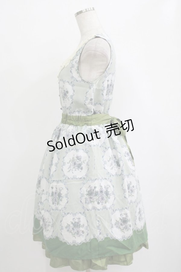 画像2: axes femme / 花×ストライプ柄ノースリワンピース M グリーン H-25-10-08-018-AX-OP-NS-ZH (2)