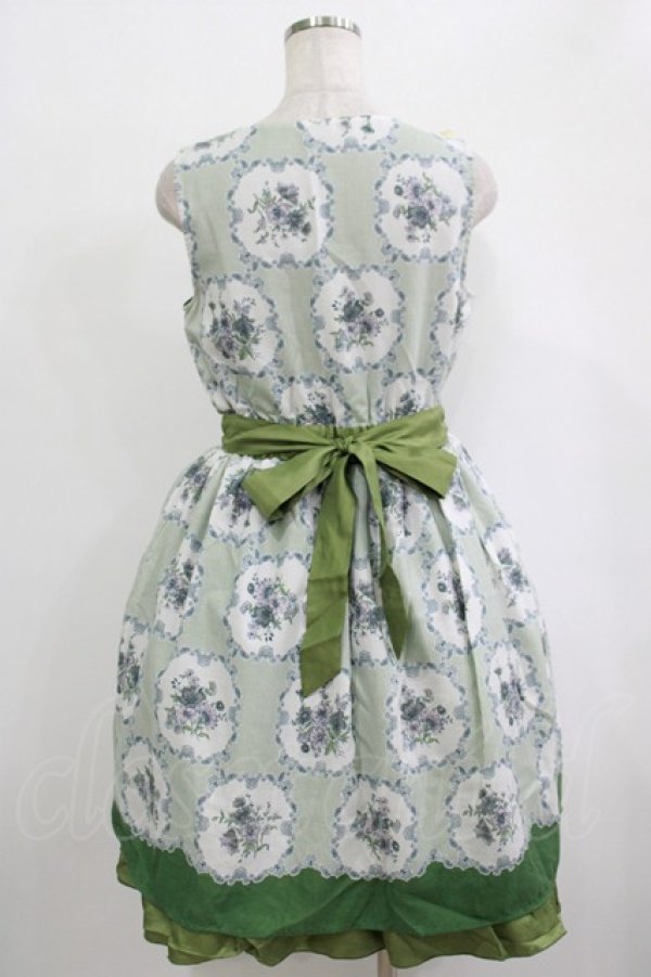 画像3: axes femme / 花×ストライプ柄ノースリワンピース M グリーン H-25-10-08-018-AX-OP-NS-ZH (3)