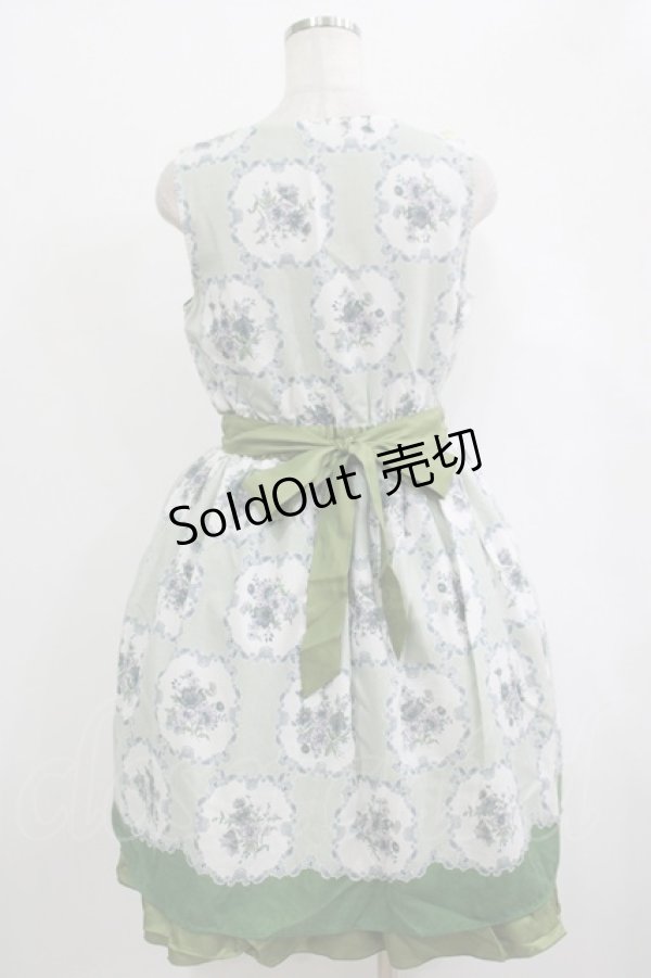 画像3: axes femme / 花×ストライプ柄ノースリワンピース M グリーン H-25-10-08-018-AX-OP-NS-ZH (3)