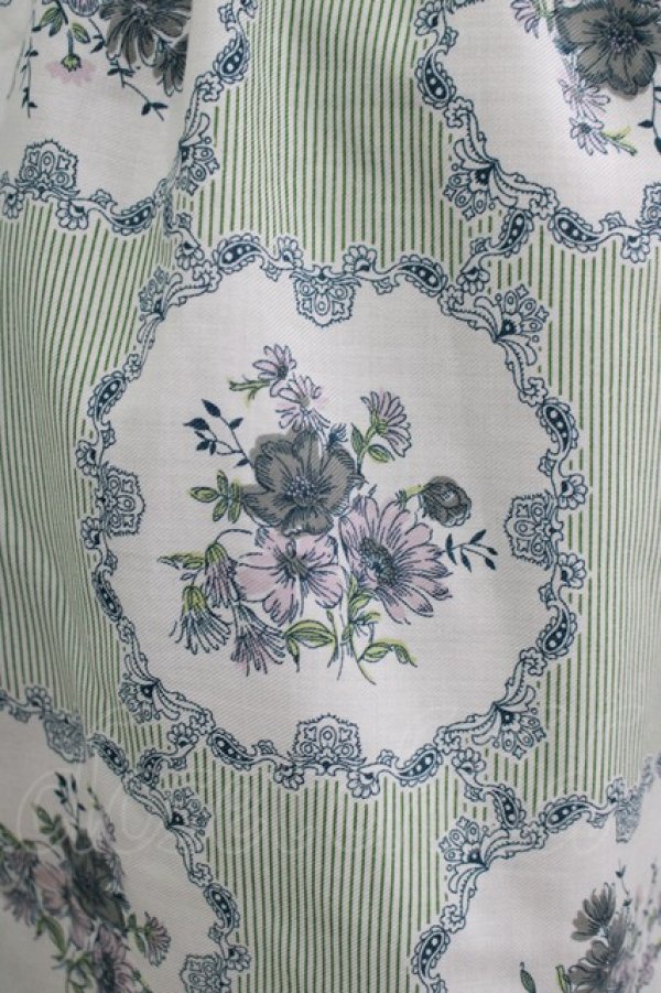 画像4: axes femme / 花×ストライプ柄ノースリワンピース M グリーン H-25-10-08-018-AX-OP-NS-ZH (4)