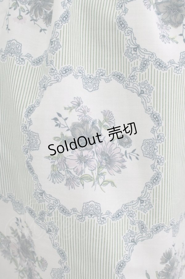 画像4: axes femme / 花×ストライプ柄ノースリワンピース M グリーン H-25-10-08-018-AX-OP-NS-ZH (4)