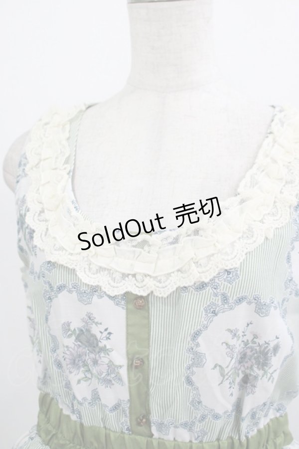 画像5: axes femme / 花×ストライプ柄ノースリワンピース M グリーン H-25-10-08-018-AX-OP-NS-ZH (5)