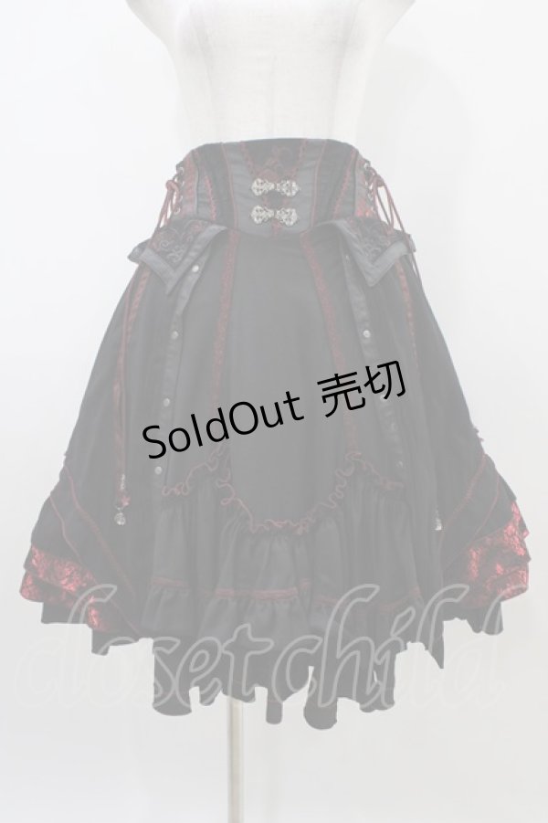 画像1: Ozz oneste / ジャガード切替フリルハイウエストスカート  黒×赤 H-25-10-09-1029-OO-SK-KB-ZH (1)