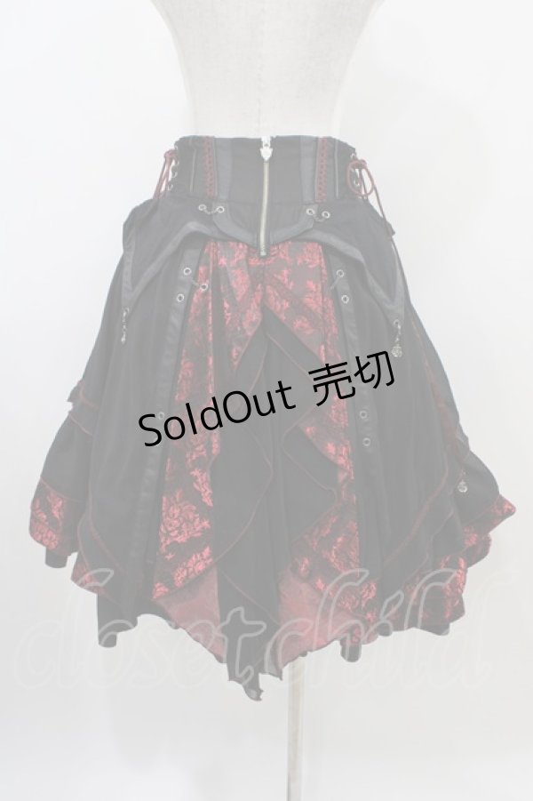 画像2: Ozz oneste / ジャガード切替フリルハイウエストスカート  黒×赤 H-25-10-09-1029-OO-SK-KB-ZH (2)