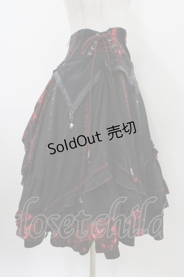 画像3: Ozz oneste / ジャガード切替フリルハイウエストスカート  黒×赤 H-25-10-09-1029-OO-SK-KB-ZH (3)