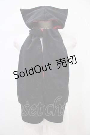 画像: NAOTO SEVEN / フード付きプリントストール  黒×赤 H-25-10-09-1007-HN-ZA-KB-ZH