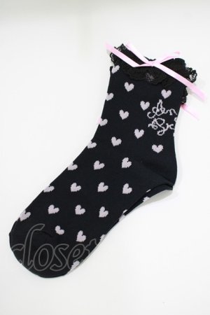 画像: Angelic Pretty / Lovely Heartクルー丈ソックス FREE ブラック H-25-10-09-067-AP-ZA-YZ-ZH