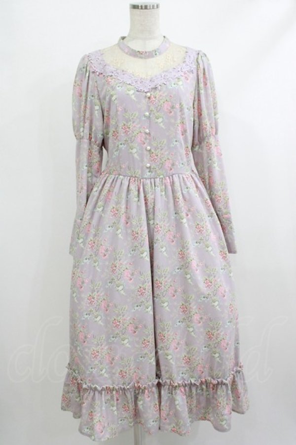 画像1: Kurumi Collaboration / 花柄クラシカルワンピース LL ラベンダー H-25-10-09-023-GO-OP-NS-ZH (1)