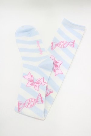 画像: Angelic Pretty / キャンディボーダーオーバーニーソックス  サックス H-25-10-10-045-AP-ZA-NS-ZH
