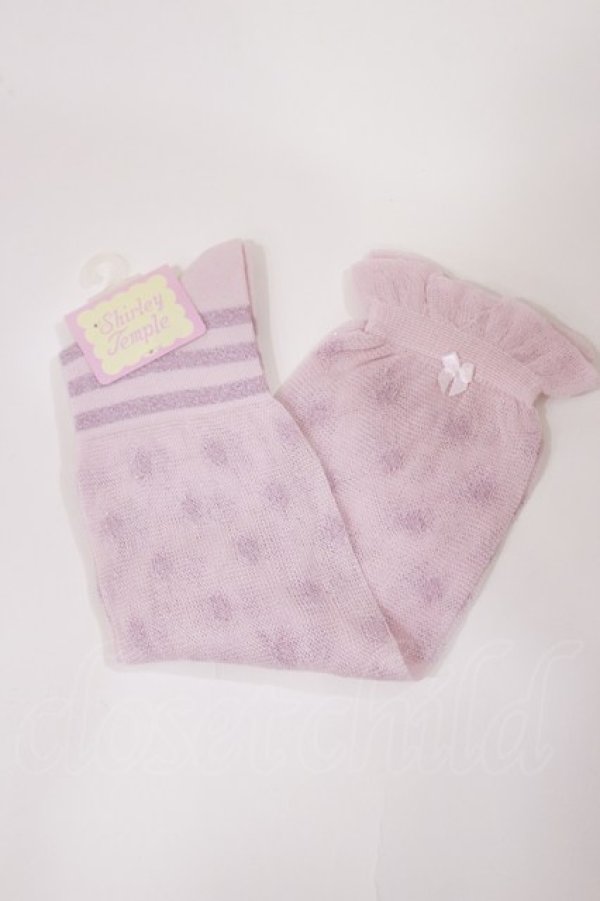 画像1: Shirley Temple / ラメドットボーダーハイソックス  ピンク H-25-10-10-1027-ET-ZA-KB-ZH (1)