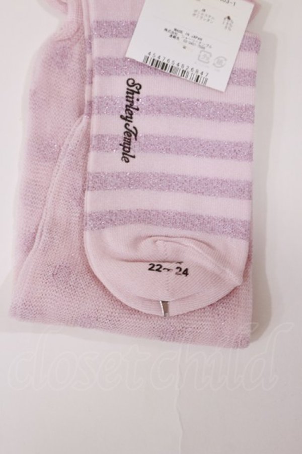 画像2: Shirley Temple / ラメドットボーダーハイソックス  ピンク H-25-10-10-1027-ET-ZA-KB-ZH (2)