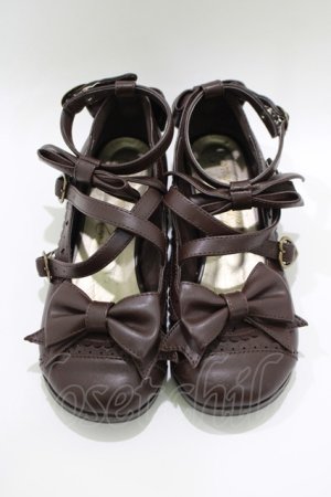 画像: metamorphose / トリプルリボンクロスストラップシューズ L/24〜24.5cm ブラウン H-25-10-10-091-ME-SH-NS-ZH