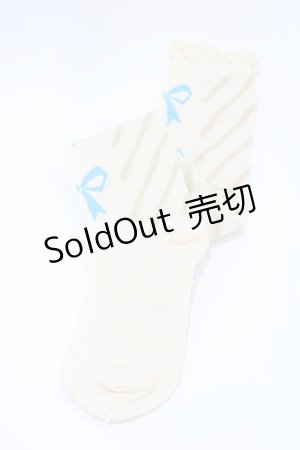 画像: Emily Temple cute / リボン＆ななめストライプオーバーニーソックス  ブルー×ゴールド H-25-10-11-038-ET-ZA-KB-ZH