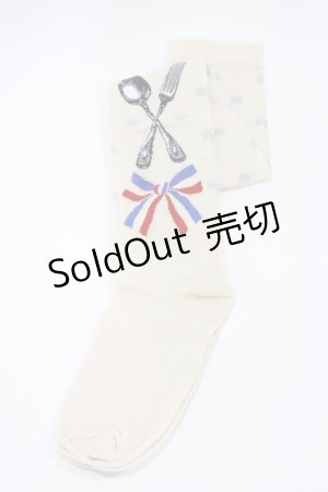 画像: Emily Temple cute / カトラリーリボンオーバーニーソックス  オフ×サックスドット H-25-10-11-041-ET-ZA-KB-ZH