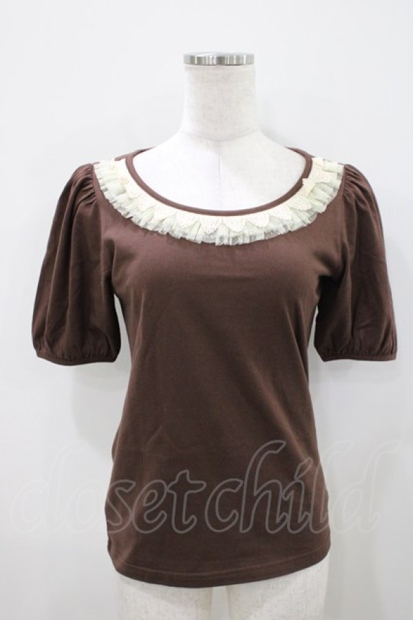 画像1: Emily Temple cute / チュールレースパフカットソー  チャ H-25-10-11-023-ET-TO-KB-ZH (1)