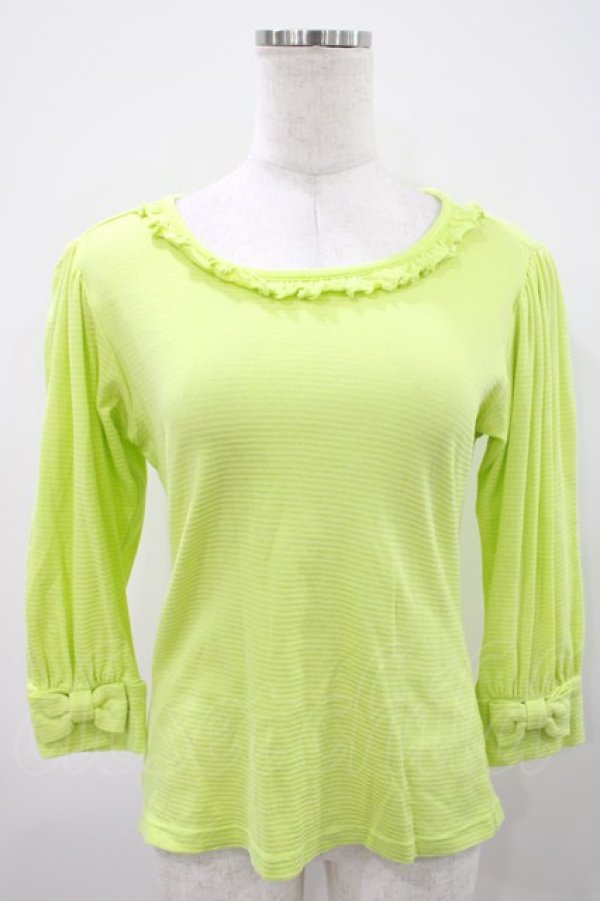 画像1: Emily Temple cute / リボン付ラウンドフリルカットソー  グリーン H-25-10-11-024-ET-TO-KB-ZH (1)