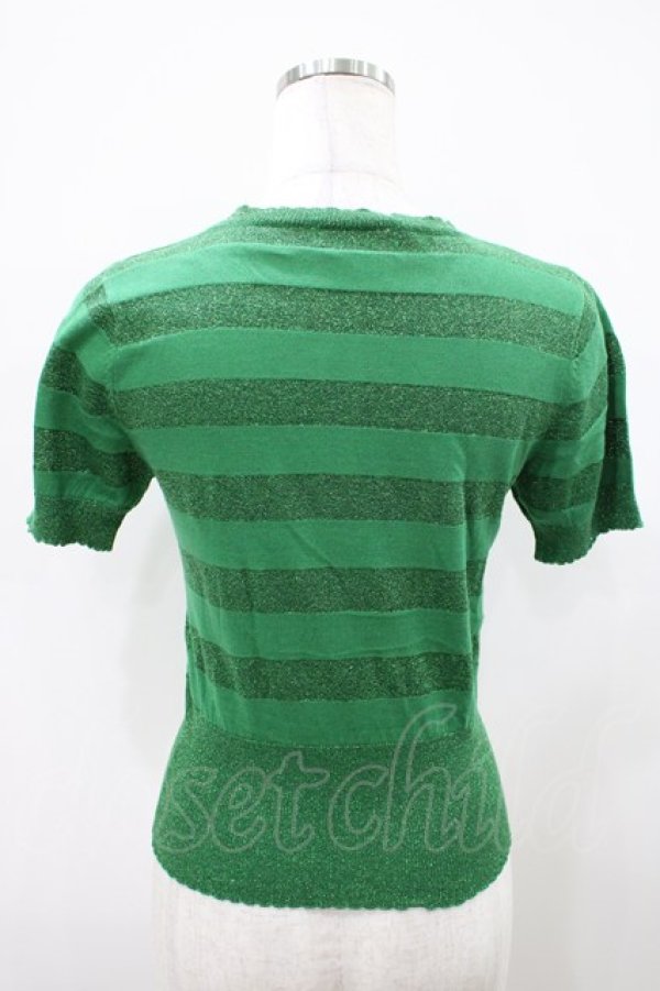 画像2: Emily Temple cute / ラメボーダー半袖カーデ  グリーン H-25-10-11-028-ET-TO-KB-ZH (2)