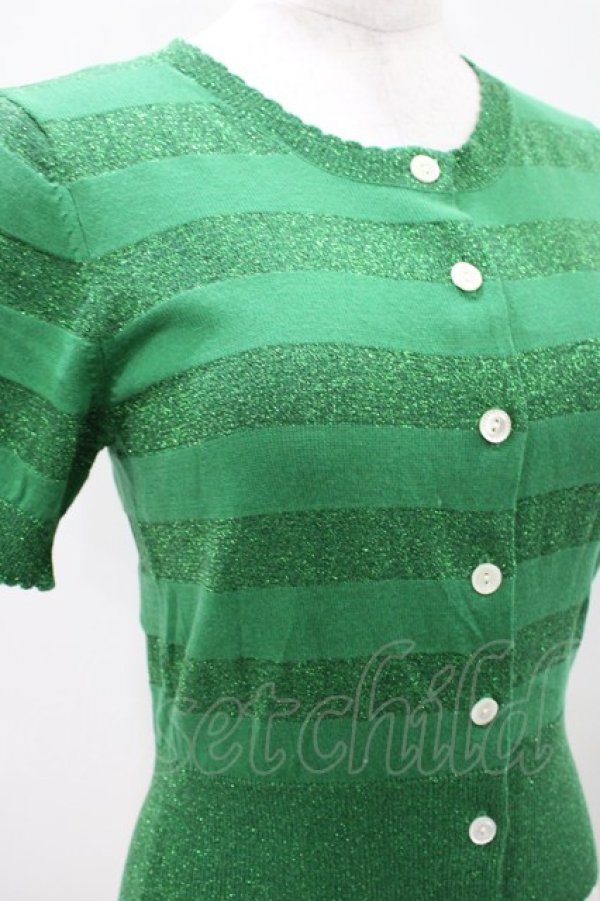 画像3: Emily Temple cute / ラメボーダー半袖カーデ  グリーン H-25-10-11-028-ET-TO-KB-ZH (3)
