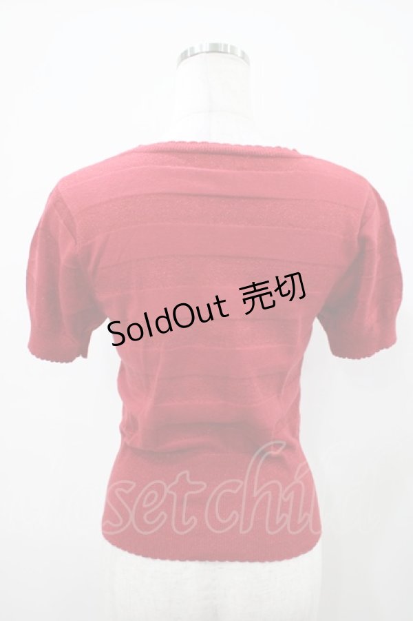 画像2: Emily Temple cute / ラメボーダー半袖カーデ  レッド H-25-10-11-029-ET-TO-KB-ZH (2)