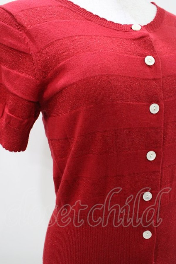 画像3: Emily Temple cute / ラメボーダー半袖カーデ  レッド H-25-10-11-029-ET-TO-KB-ZH (3)