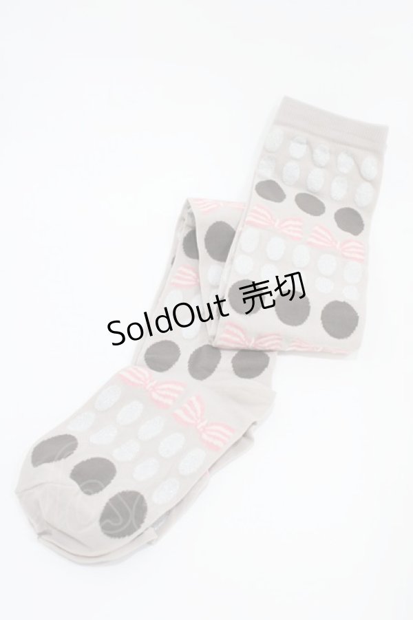 画像1: Emily Temple cute / ドットリボンオーバーニーソックス  オフグレー H-25-10-12-001-ET-ZA-KB-ZH (1)