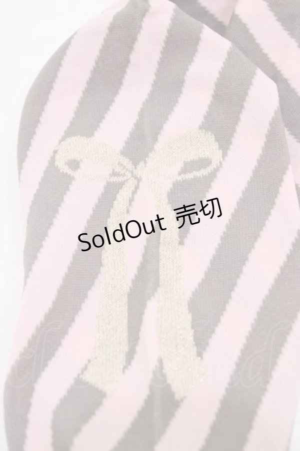 画像2: Emily Temple cute / バックリボンななめストライプオーバーニーソックス  ピンク×グレー H-25-10-12-005-ET-ZA-KB-ZH (2)