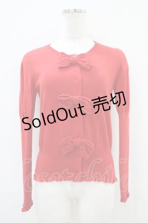 画像: Emily Temple cute / リボンニットカーディガン  レッド H-25-10-12-053-ET-TO-KB-ZH