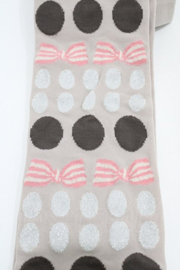 画像2: Emily Temple cute / ドットリボンオーバーニーソックス  オフグレー H-25-10-12-001-ET-ZA-KB-ZH (2)