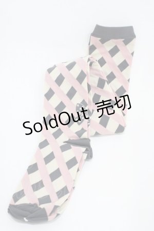 画像: Emily Temple cute / ドットリボンカラーチェックオーバーニーソックス  グレー×ピンク H-25-10-12-002-ET-ZA-KB-ZH