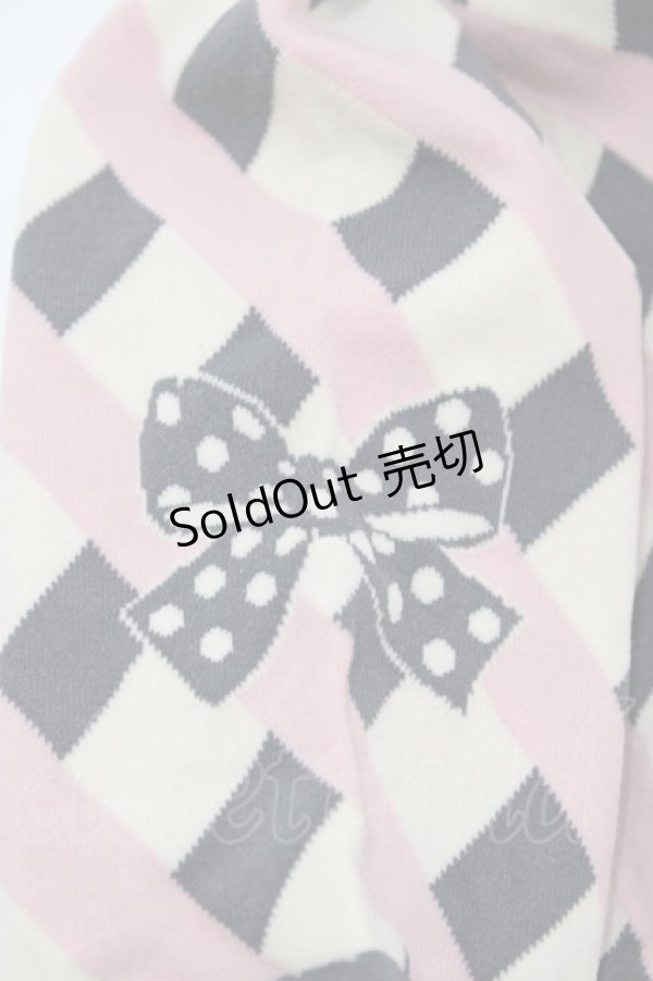 画像2: Emily Temple cute / ドットリボンカラーチェックオーバーニーソックス  グレー×ピンク H-25-10-12-002-ET-ZA-KB-ZH (2)