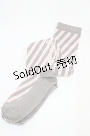 画像: Emily Temple cute / バックリボンななめストライプオーバーニーソックス  ピンク×グレー H-25-10-12-005-ET-ZA-KB-ZH