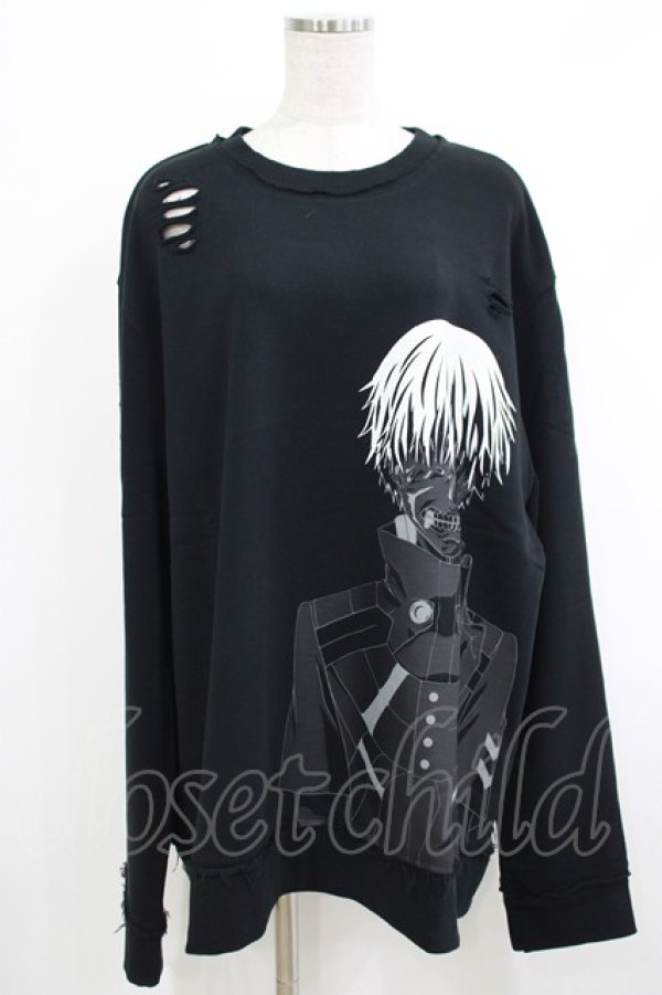 画像1: QOOZA / 東京喰種×QOOZA金木研 ダメージスウェット  ブラック H-25-10-13-1034-PU-TO-KB-ZY (1)