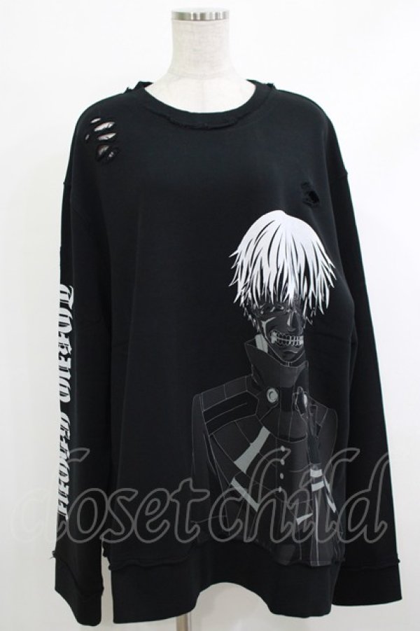 画像1: QOOZA / 東京喰種×QOOZA金木研 ダメージスウェット  ブラック H-25-10-13-1019-PU-TO-KB-ZS (1)