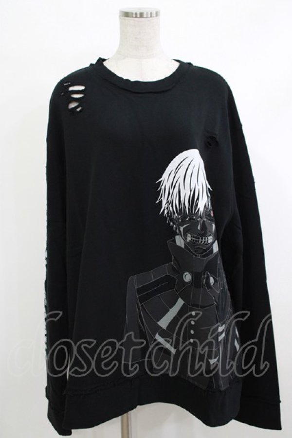 画像1: QOOZA / 東京喰種×QOOZA金木研 ダメージスウェット  ブラック H-25-10-13-1028-PU-TO-KB-ZH (1)