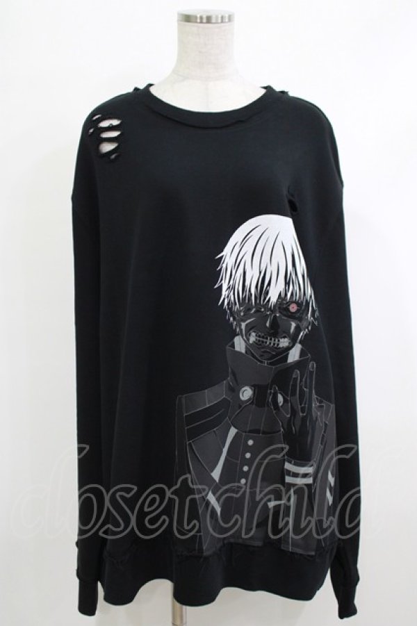 画像1: QOOZA / 東京喰種×QOOZA金木研 ダメージスウェット  ブラック H-25-10-13-1031-PU-TO-KB-ZY (1)