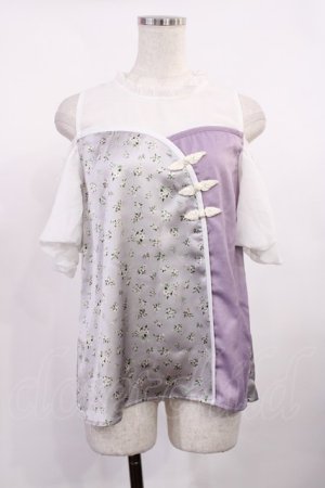 画像: axes femme POETIQUE / チャイナボタンバイカラーブラウス M オフ/ラベンダー H-25-10-13-030-AX-BL-NS-ZH