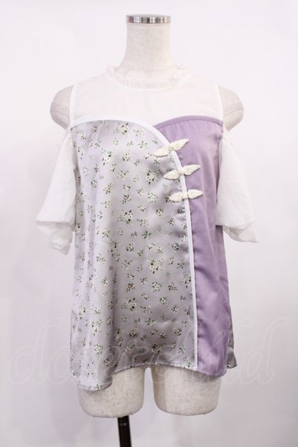 画像1: axes femme POETIQUE / チャイナボタンバイカラーブラウス M オフ/ラベンダー H-25-10-13-030-AX-BL-NS-ZH (1)