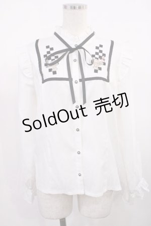 画像: axes femme / チェス刺繍ハイネックブラウス M オフ H-25-10-13-031-AX-BL-NS-ZH