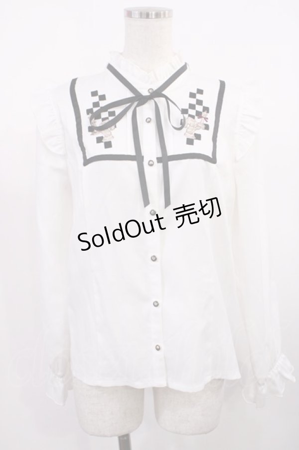 画像1: axes femme / チェス刺繍ハイネックブラウス M オフ H-25-10-13-031-AX-BL-NS-ZH (1)