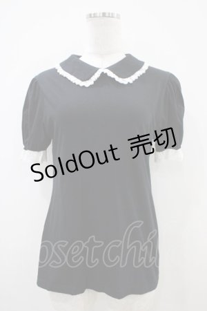 画像: 【SALE】Jane Marple / レース付丸衿パフカットソー  黒×白 H-25-10-14-1036-JM-TO-KB-ZT369