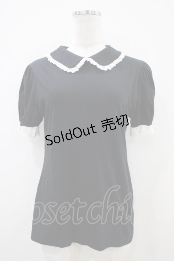 画像1: 【SALE】Jane Marple / レース付丸衿パフカットソー  黒×白 H-25-10-14-1036-JM-TO-KB-ZT369 (1)