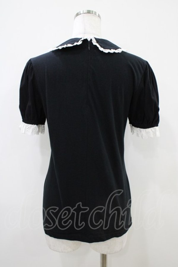 画像2: Jane Marple / レース付丸衿パフカットソー  黒×白 H-25-10-14-1036-JM-TO-KB-ZT369 (2)