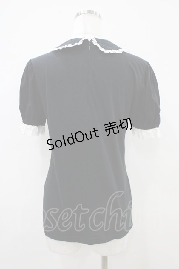 画像2: 【SALE】Jane Marple / レース付丸衿パフカットソー  黒×白 H-25-10-14-1036-JM-TO-KB-ZT369 (2)