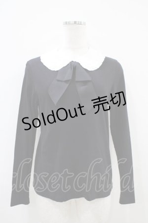 画像: Jane Marple / リボンタイ付フリルカラーカットソー  黒×白 H-25-10-14-1037-JM-TO-KB-ZH