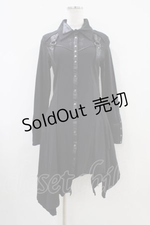 画像: Ozz Croce / 刺繍イレギュラーシャツワンピース  黒 H-25-10-14-1026-OO-OP-KB-ZH