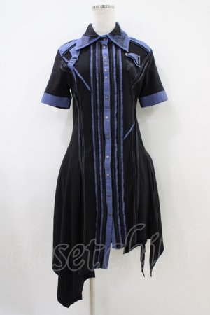 画像: Rozen Kavalier / 刺繍襟配色アシメシャツワンピース  黒×青 H-25-10-14-1027-OO-OP-KB-ZH