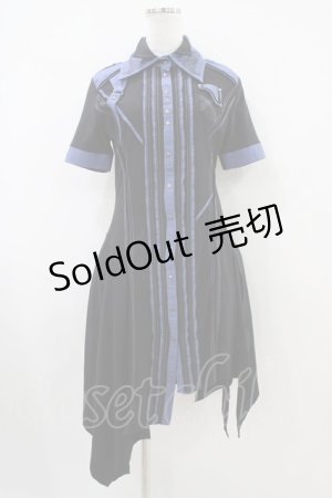 画像: Rozen Kavalier / 刺繍襟配色アシメシャツワンピース  黒×青 H-25-10-14-1027-OO-OP-KB-ZH